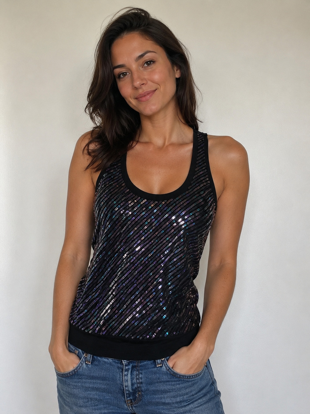 Y2K Express Sequin Womens Tank Top Size XS Party Glitzy Racer Fairy Whimsygoth